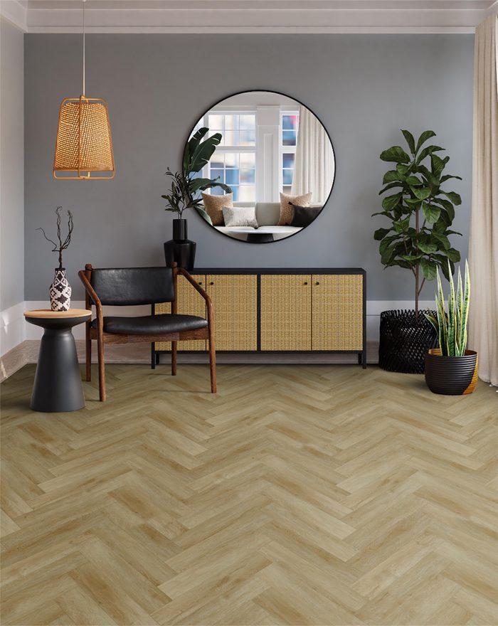 SPC grindų danga SENTAI ezLife+ Herringbone Oak Antwerp 635*127*6,5 – Brown
